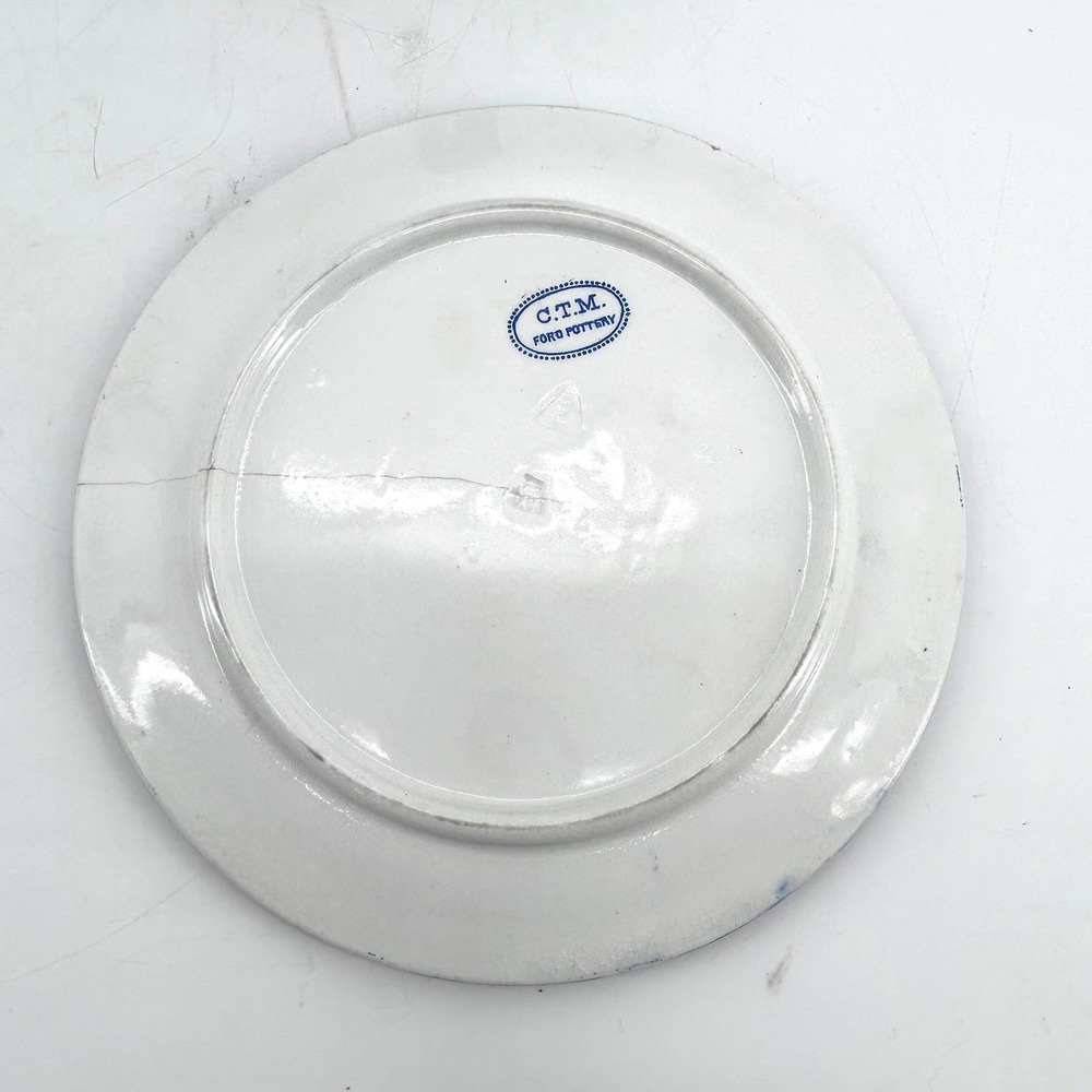 Antique C.T.M. Ford Pottery Blue Willow Transferware Plate Trivet 7" Chinoiserie - Picture 4 of 7